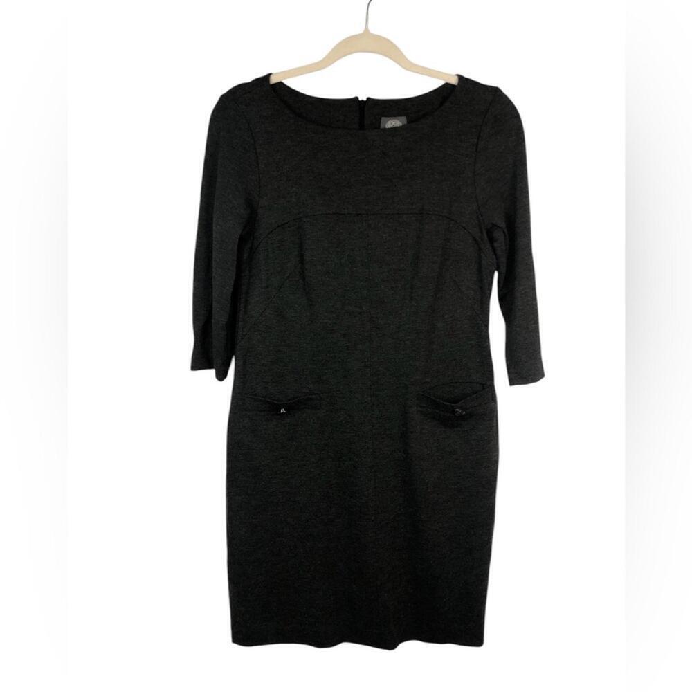 Vince Camuto Black Sheath Dress 3/4 Sleeve Crew Neck
